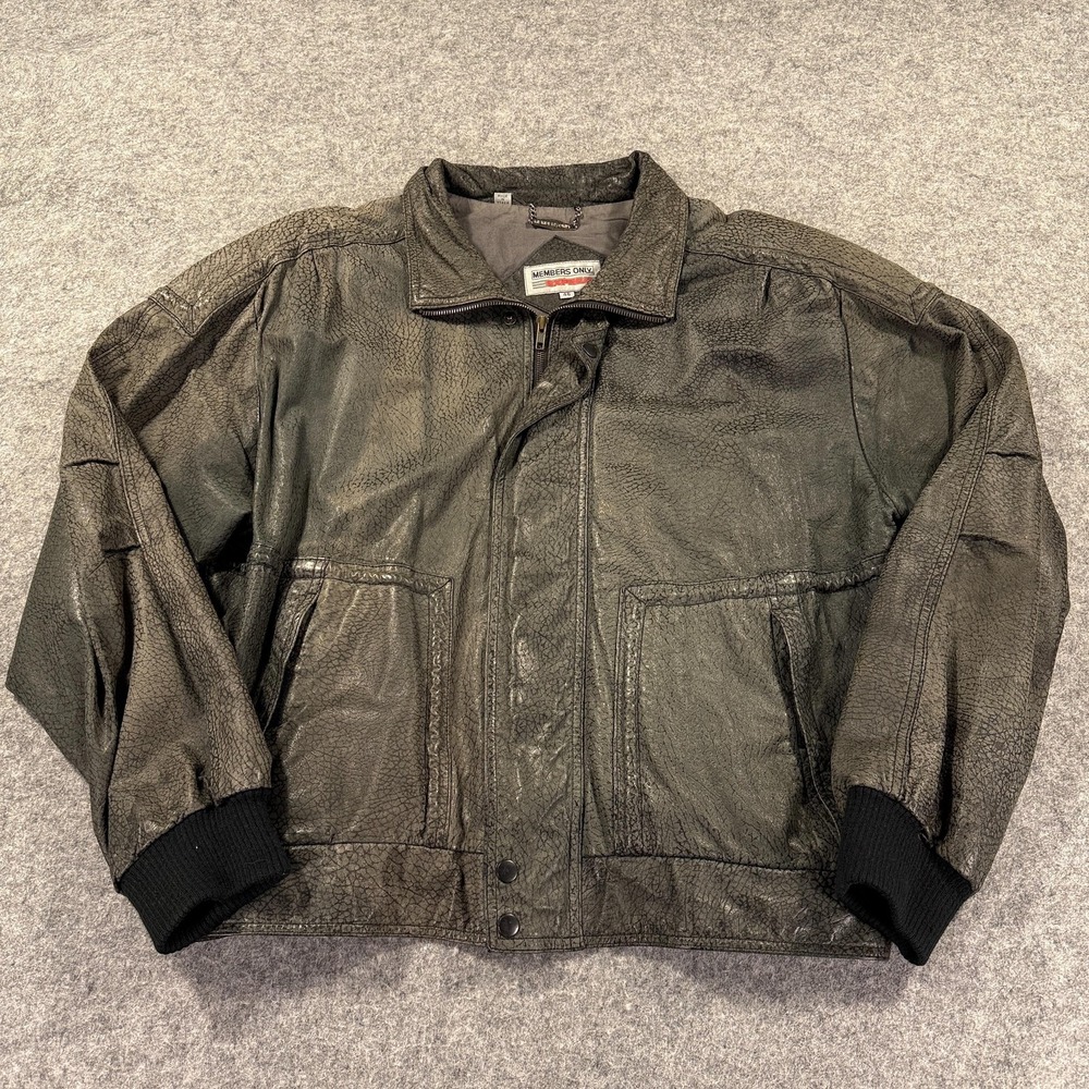Vintage Members Only Express Jacket Mens 46 Gray Leather Bomber Iconic Racer 80s